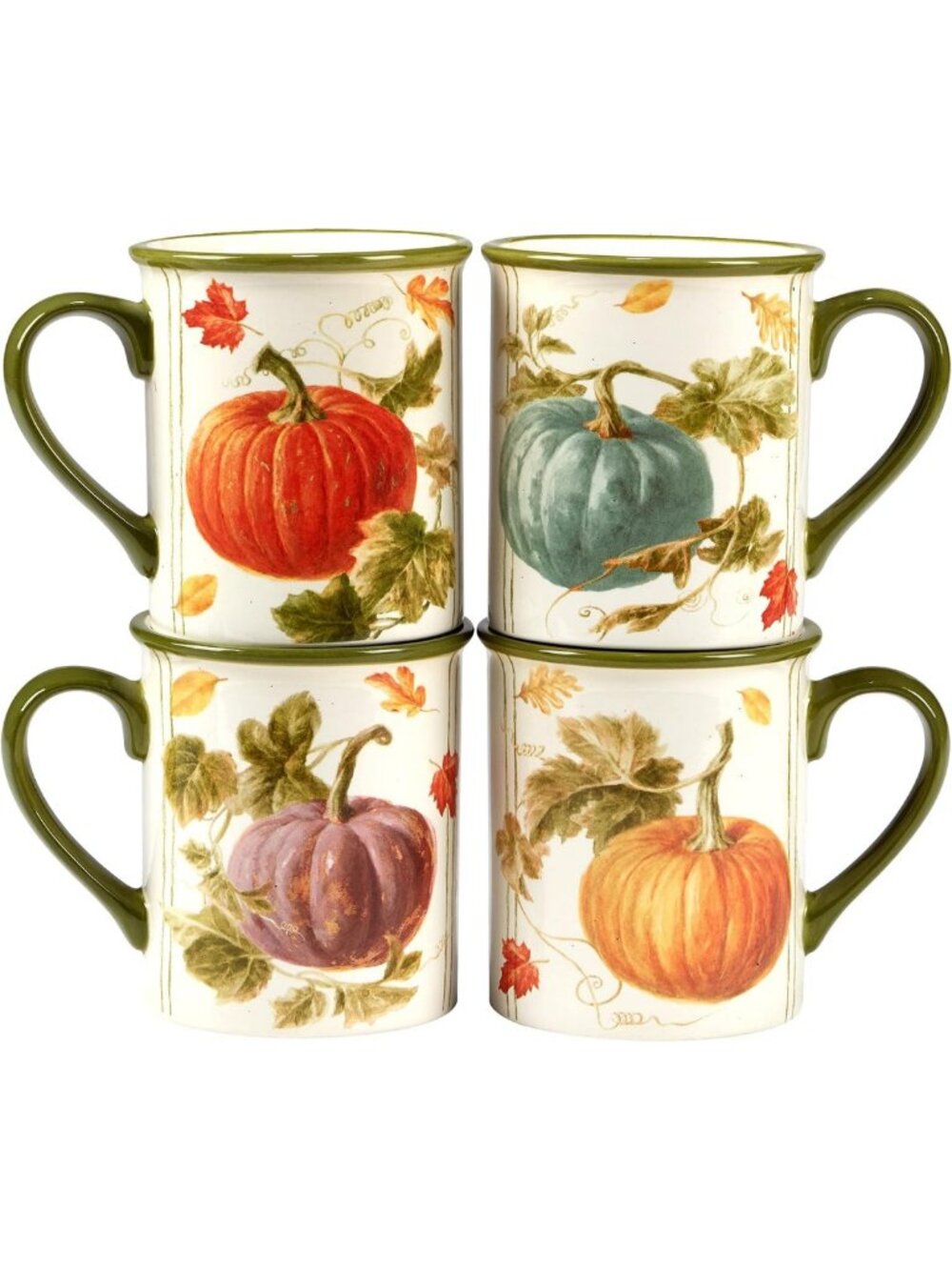Autumn Harvest 16 oz. Ceramic Mugs Set of 4 - Fall Decor Coffee Tea Cups